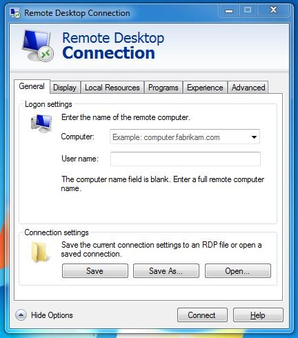 Windows 7 Remote Desktop Connection