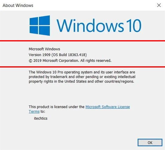 Microsoft Windows Version 1909 (OS Built 18363.418)