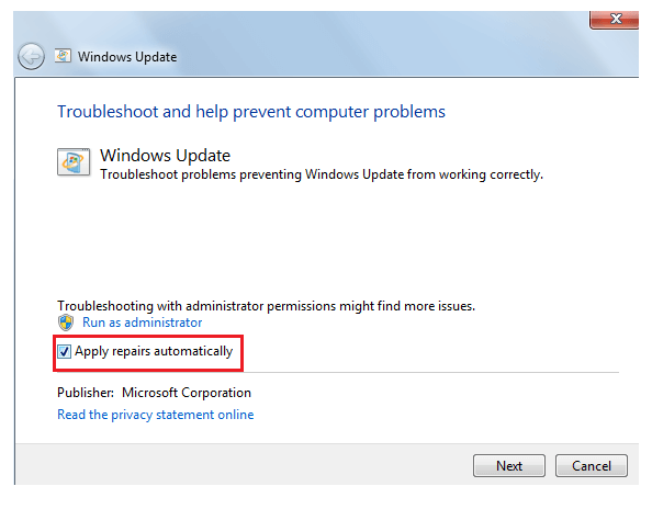Windows Update troubleshooter