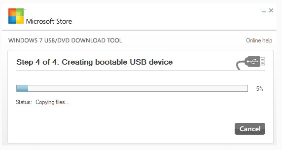 creating bootable USB - Windows USB DVD tool